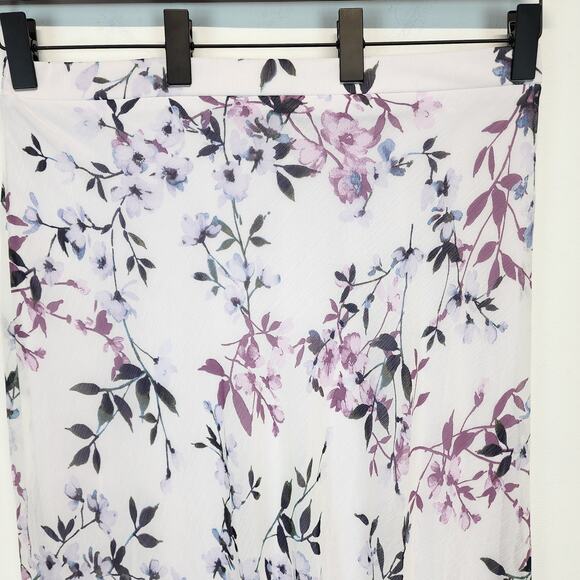 Roz & Ali Lavender Floral Maxi Skirt Size XL Crepe Chiffon Lined Flowy Cottage - Picture 4 of 11